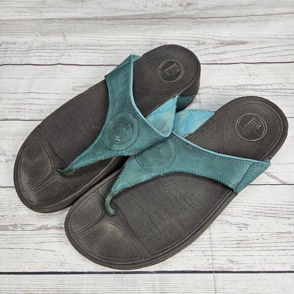 FitFlop Womens Turquoise Slip On Thong Sandle Size 8 211-106 - Picture 1 of 4